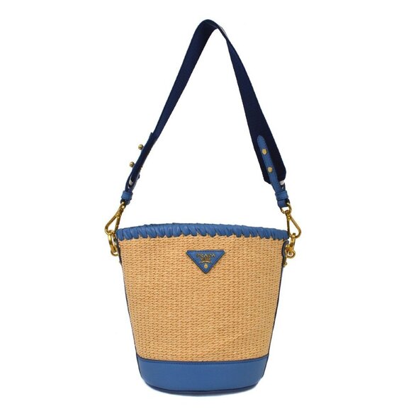 Prada Beige Blue Bucket Shoulder Bag 1BE008 110 NQ00788 - Picture 1 of 10